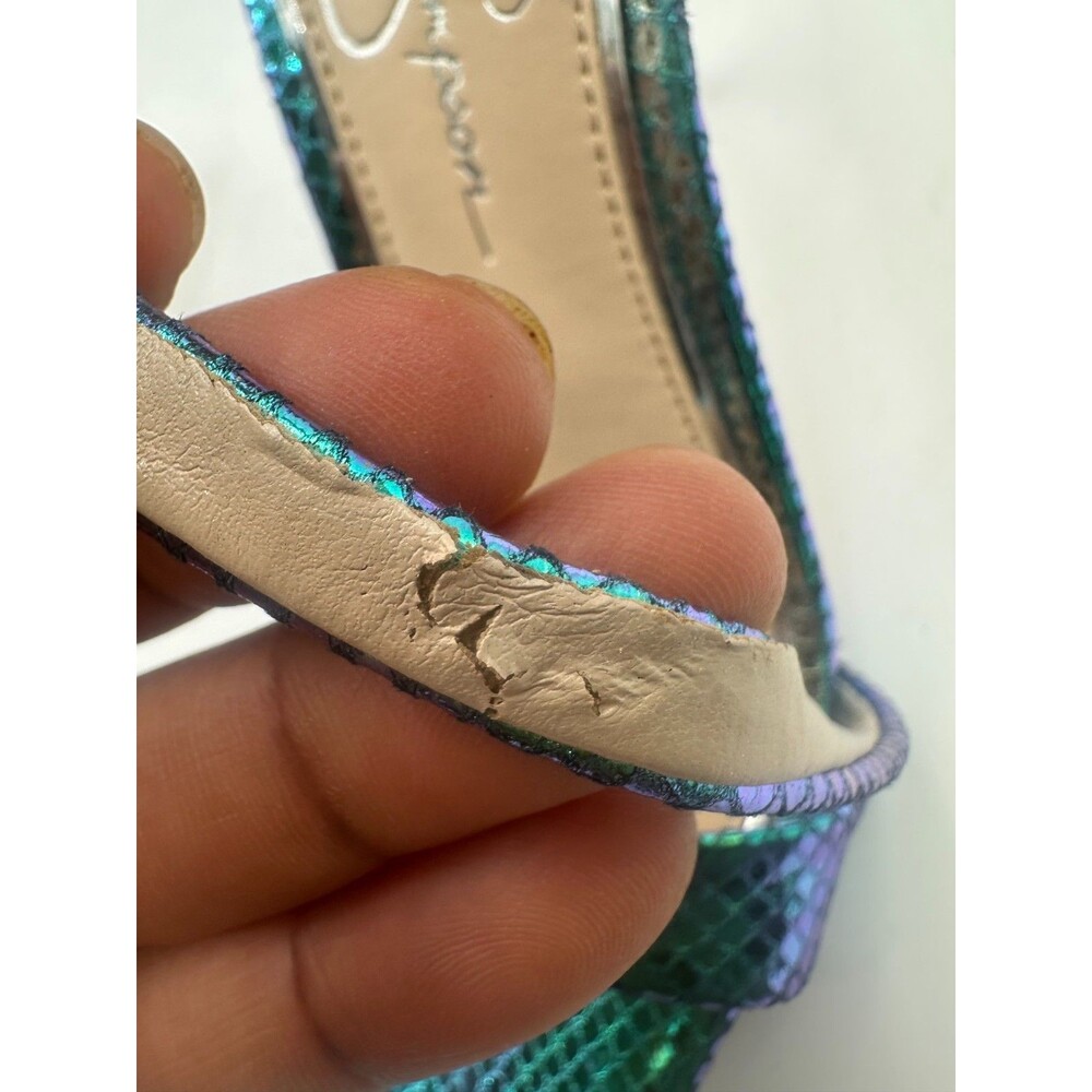 Jessica Simpson Iridescent Metallic Snakeskin Ankle Strap Heels Stilettos Sz 8M - Picture 7 of 8